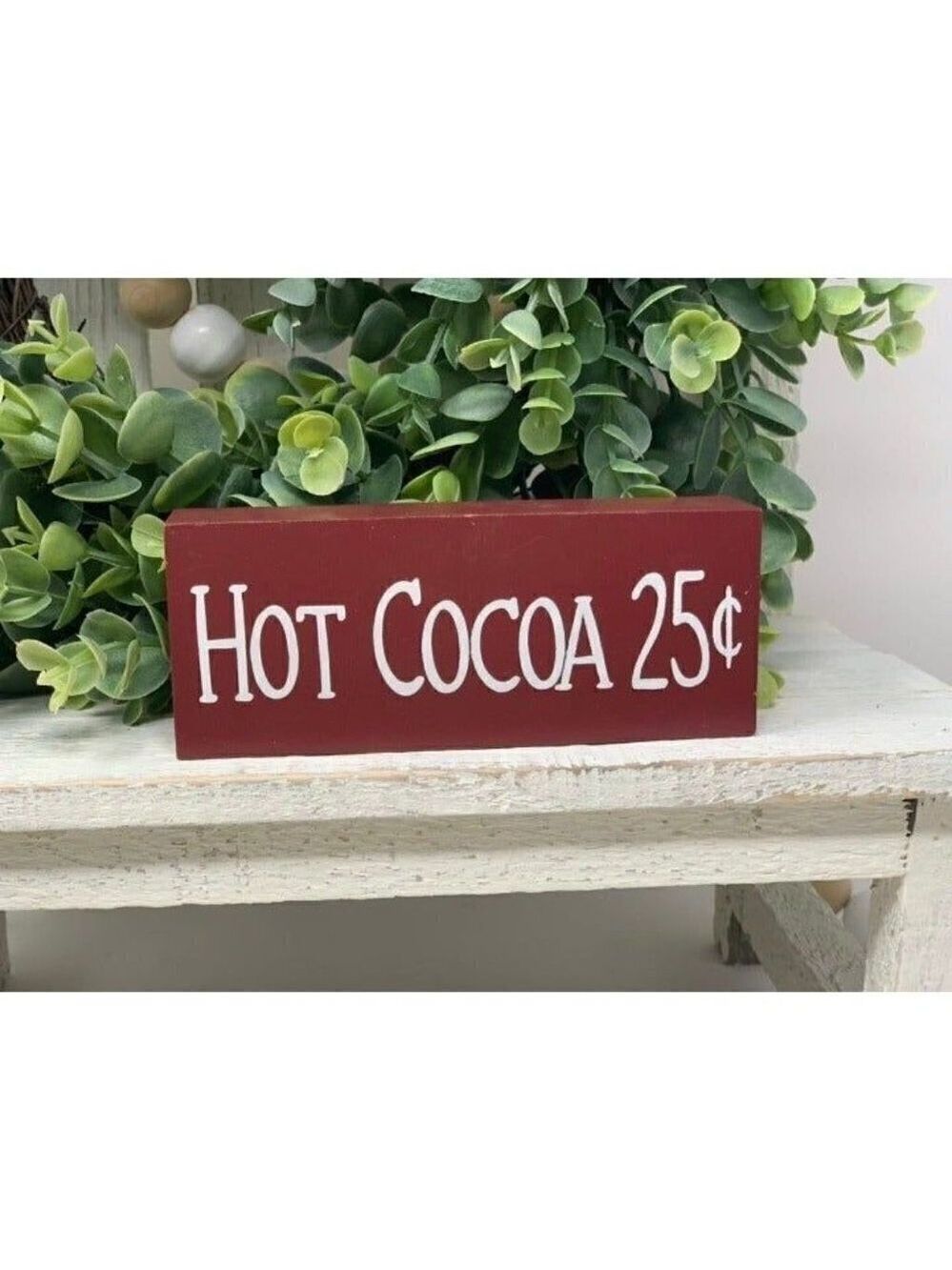 Farmhouse Hot Cocoa Mini Sign 5 Inch Freestanding Red Tiered Tray Decor